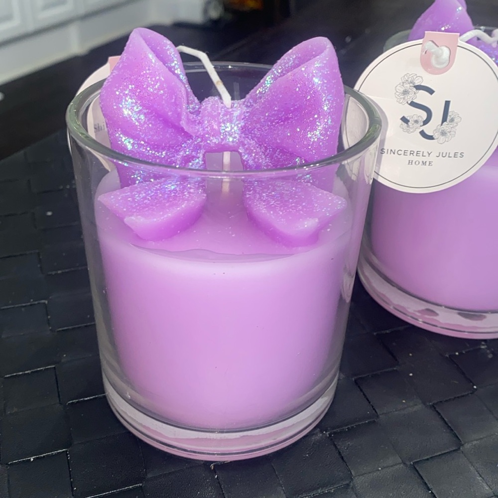 Sincerely Jules Bow Ribbon Purple Shimmer Sparkle Holiday Birthday Candle